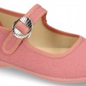 New Cotton canvas Mary Jane shoes with japanese buckle fastening in pastel colors.