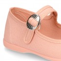 New Cotton canvas Mary Jane shoes with japanese buckle fastening in pastel colors.