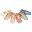 New Cotton canvas Mary Jane shoes with japanese buckle fastening in pastel colors.