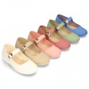 New Cotton canvas Mary Jane shoes with japanese buckle fastening in pastel colors.