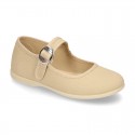 New Cotton canvas Mary Jane shoes with japanese buckle fastening in pastel colors.