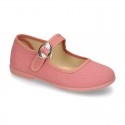 New Cotton canvas Mary Jane shoes with japanese buckle fastening in pastel colors.