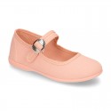 New Cotton canvas Mary Jane shoes with japanese buckle fastening in pastel colors.