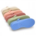 New Cotton canvas Mary Jane shoes with japanese buckle fastening in pastel colors.