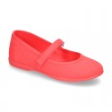 Cotton canvas little Mary Jane shoes with velcro strap in NEW seasonal COLORS.