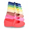 Cotton canvas little Mary Jane shoes with velcro strap in NEW seasonal COLORS.