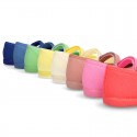 Cotton canvas little Mary Jane shoes with velcro strap in NEW seasonal COLORS.