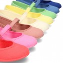 Cotton canvas little Mary Jane shoes with velcro strap in NEW seasonal COLORS.