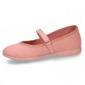 Cotton canvas little Mary Jane shoes with velcro strap in NEW seasonal COLORS.