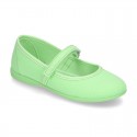 Cotton canvas little Mary Jane shoes with velcro strap in NEW seasonal COLORS.