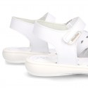 Washable leather sandals with front velcro strap and SUPER FLEXIBLE outsole.