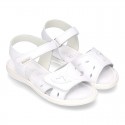 Sandalia Niña mayor en piel lavable con velcro y suela SUPER FLEXIBLE.