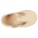 LINEN canvas T-Strap shoes espadrille style with buckle fastening.