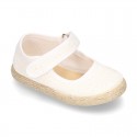 MAHON design Cotton canvas espadrille shoes little Mary Jane style with velcro strap.