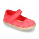 MAHON design Cotton canvas espadrille shoes little Mary Jane style with velcro strap.