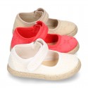 MAHON design Cotton canvas espadrille shoes little Mary Jane style with velcro strap.