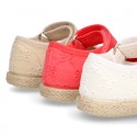 MAHON design Cotton canvas espadrille shoes little Mary Jane style with velcro strap.