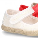 MAHON design Cotton canvas espadrille shoes little Mary Jane style with velcro strap.