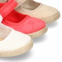 MAHON design Cotton canvas espadrille shoes little Mary Jane style with velcro strap.