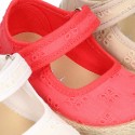 MAHON design Cotton canvas espadrille shoes little Mary Jane style with velcro strap.