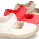 MAHON design Cotton canvas espadrille shoes little Mary Jane style with velcro strap.