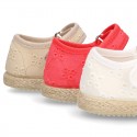 MAHON design Cotton canvas espadrille shoes little Mary Jane style with velcro strap.