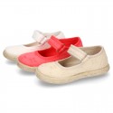 MAHON design Cotton canvas espadrille shoes little Mary Jane style with velcro strap.