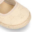 MAHON design Cotton canvas espadrille shoes little Mary Jane style with velcro strap.