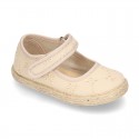 MAHON design Cotton canvas espadrille shoes little Mary Jane style with velcro strap.