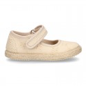 MAHON design Cotton canvas espadrille shoes little Mary Jane style with velcro strap.