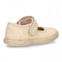 MAHON design Cotton canvas espadrille shoes little Mary Jane style with velcro strap.