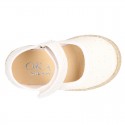 MAHON design Cotton canvas espadrille shoes little Mary Jane style with velcro strap.