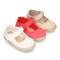 MAHON design Cotton canvas espadrille shoes little Mary Jane style with velcro strap.