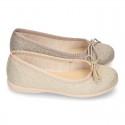 Spring-summer METAL canvas ballet flats with adjustable ribbon.