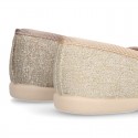 Spring-summer METAL canvas ballet flats with adjustable ribbon.