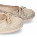 Spring-summer METAL canvas ballet flats with adjustable ribbon.