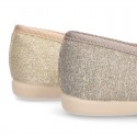 Spring-summer METAL canvas ballet flats with adjustable ribbon.