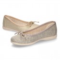 Spring-summer METAL canvas ballet flats with adjustable ribbon.