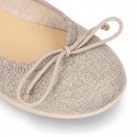 Spring-summer METAL canvas ballet flats with adjustable ribbon.