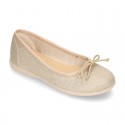 Spring-summer METAL canvas ballet flats with adjustable ribbon.