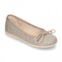 Spring-summer METAL canvas ballet flats with adjustable ribbon.