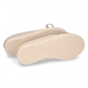 Spring-summer METAL canvas ballet flats with adjustable ribbon.