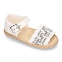 Little SANDAL shoes espadrille style in metal linen canvas.