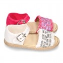 Little SANDAL shoes espadrille style in metal linen canvas.