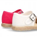 Little SANDAL shoes espadrille style in metal linen canvas.