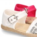 Little SANDAL shoes espadrille style in metal linen canvas.