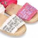 Little SANDAL shoes espadrille style in metal linen canvas.