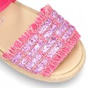 Little SANDAL shoes espadrille style in metal linen canvas.