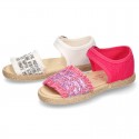 Little SANDAL shoes espadrille style in metal linen canvas.