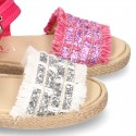 Little SANDAL shoes espadrille style in metal linen canvas.